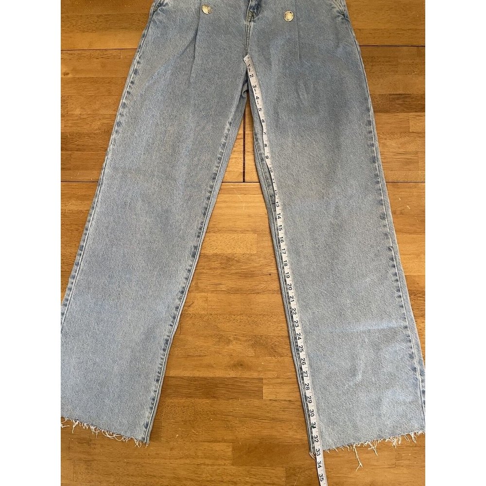 Zara Jeans Womens 34 Blue Light Wash Hi Rise Wide‎ Leg Raw Hem Size USA 2 NWT - Picture 3 of 11